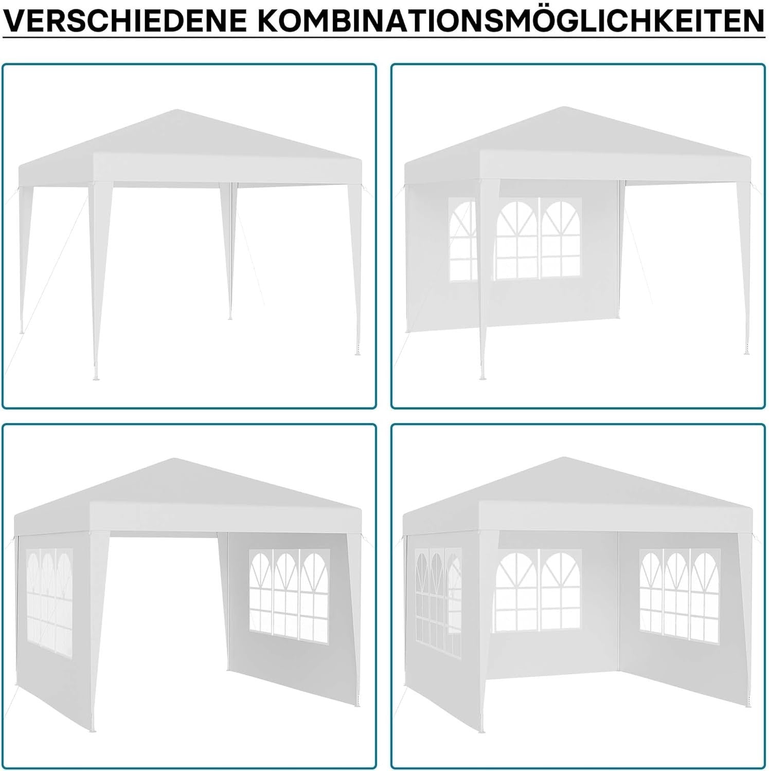 3x3m White Garden Pavilion Gazebo UV50+ with Removable Sides Windows Party Tent