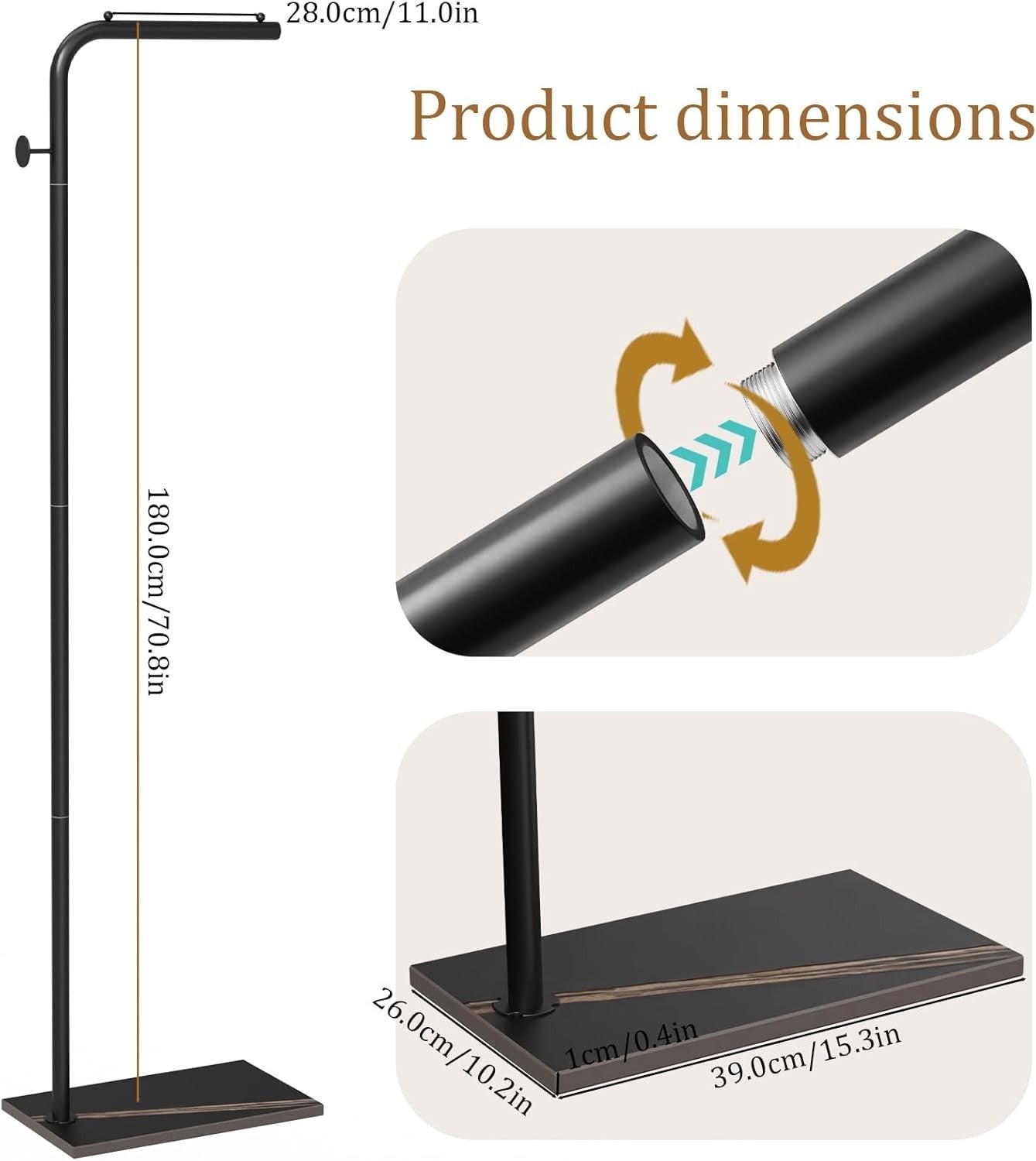 Tall Metal Coat Rack Stand 180cm Freestanding Clothes Rail with Hooks Black