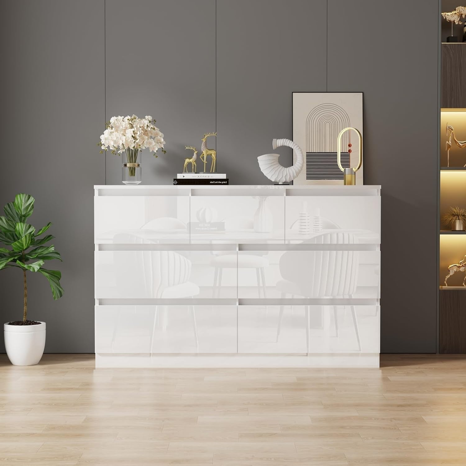 White Gloss 8 Drawer Chest Wide Tall Storage Cabinet for Bedroom Office