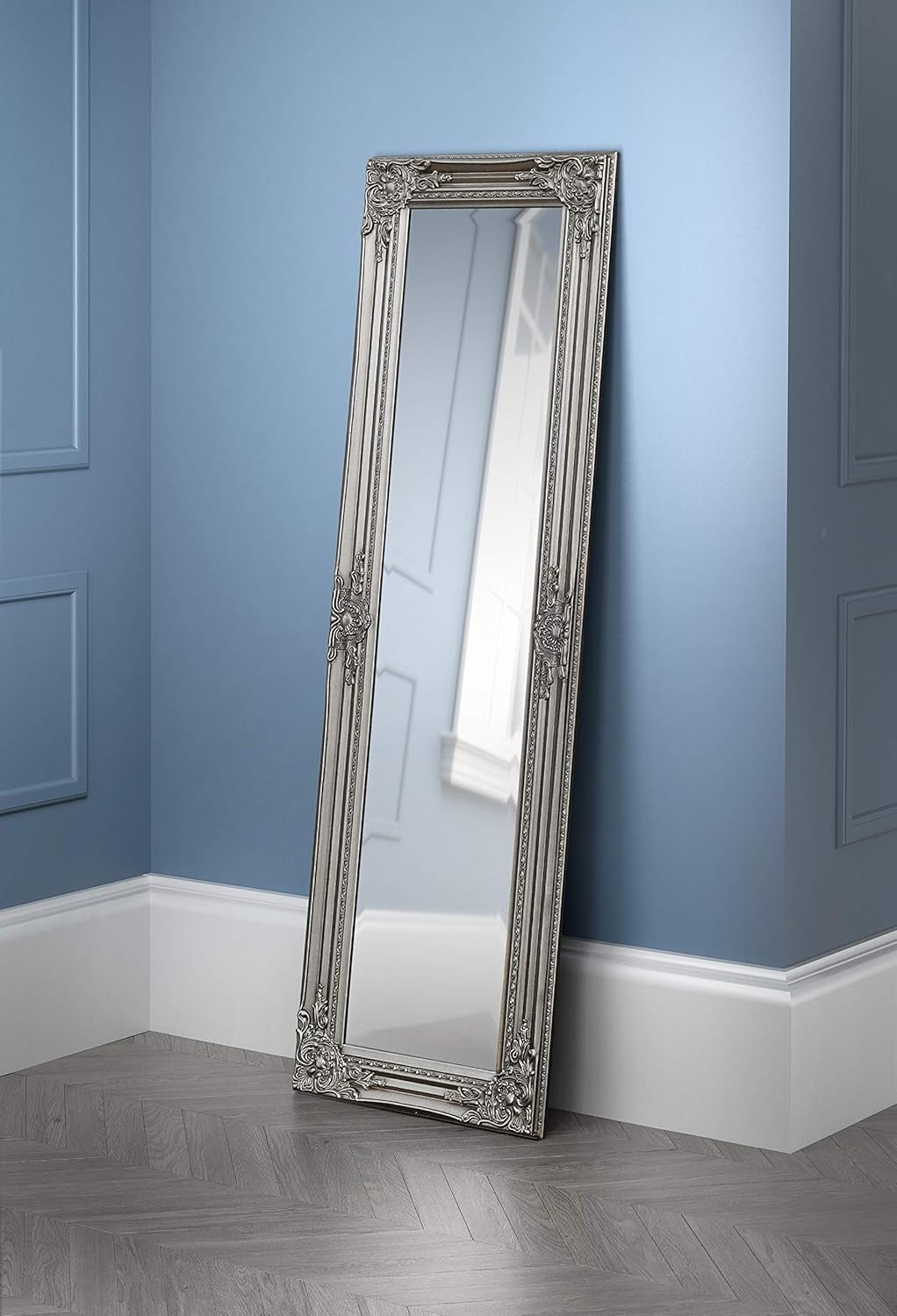 Full Length Grey Wall Mirror 130x40cm – Vintage Look for Hallway & Bedroom