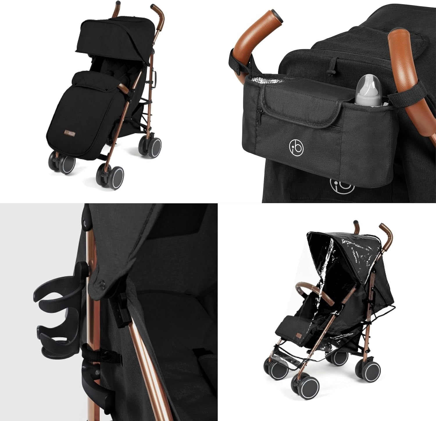 Compact Lightweight Baby Stroller Black 6M-4Y Recline UPF50+ Rain Cover