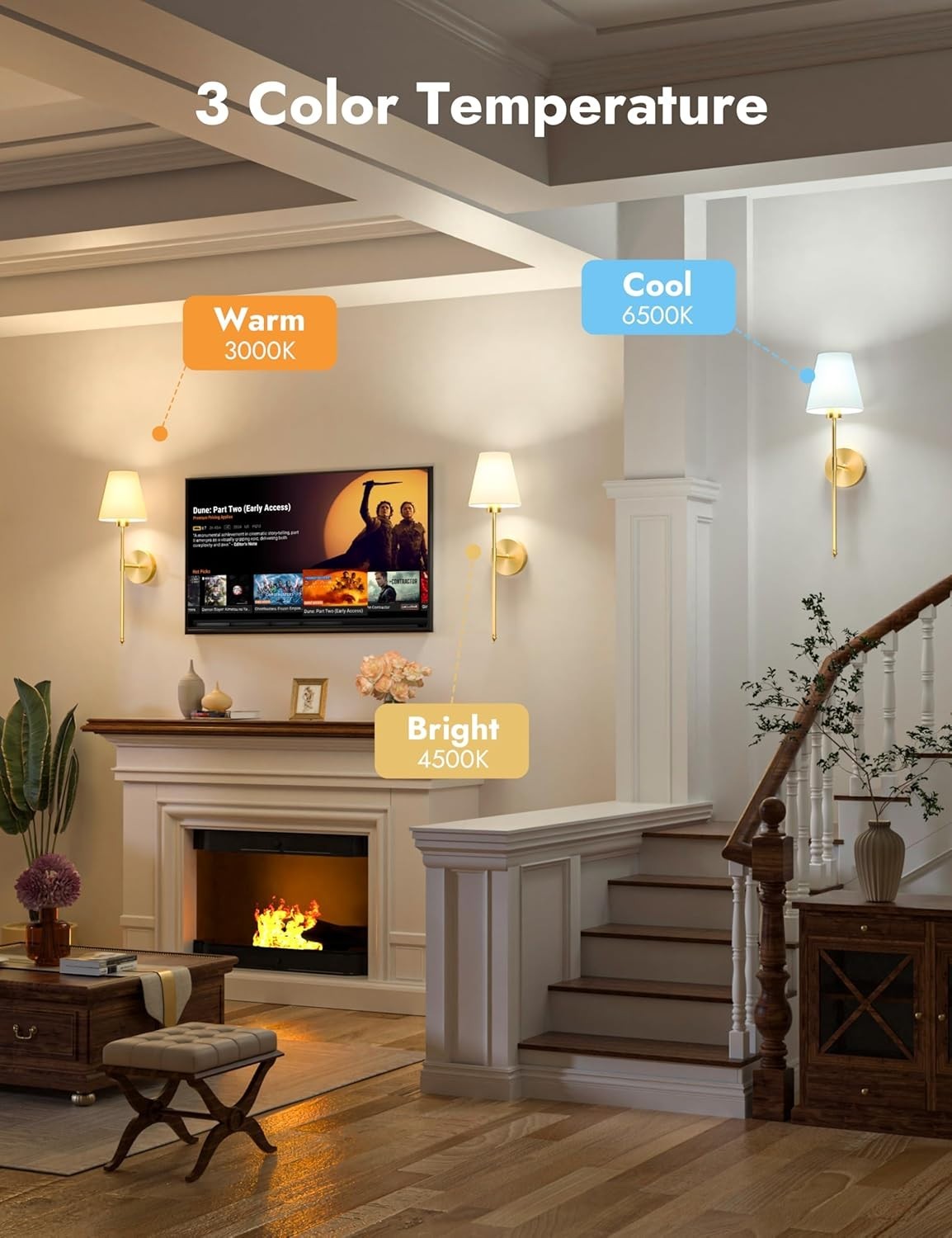 Wireless Rechargeable Wall Sconce Lights 5200mAh Battery Dimmer RGB