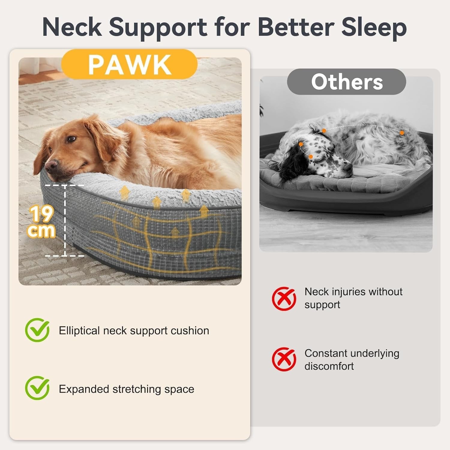 Orthopedic Dog Bed 89x64x18cm Memory Foam Washable Light Grey