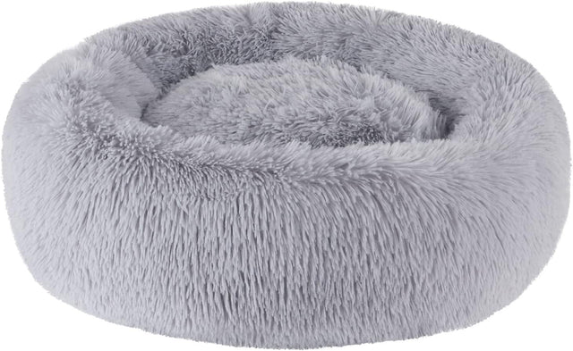 80cm Calming Donut Dog Bed Plush Washable Light Grey