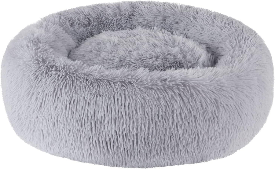 80cm Calming Donut Dog Bed Plush Washable Light Grey