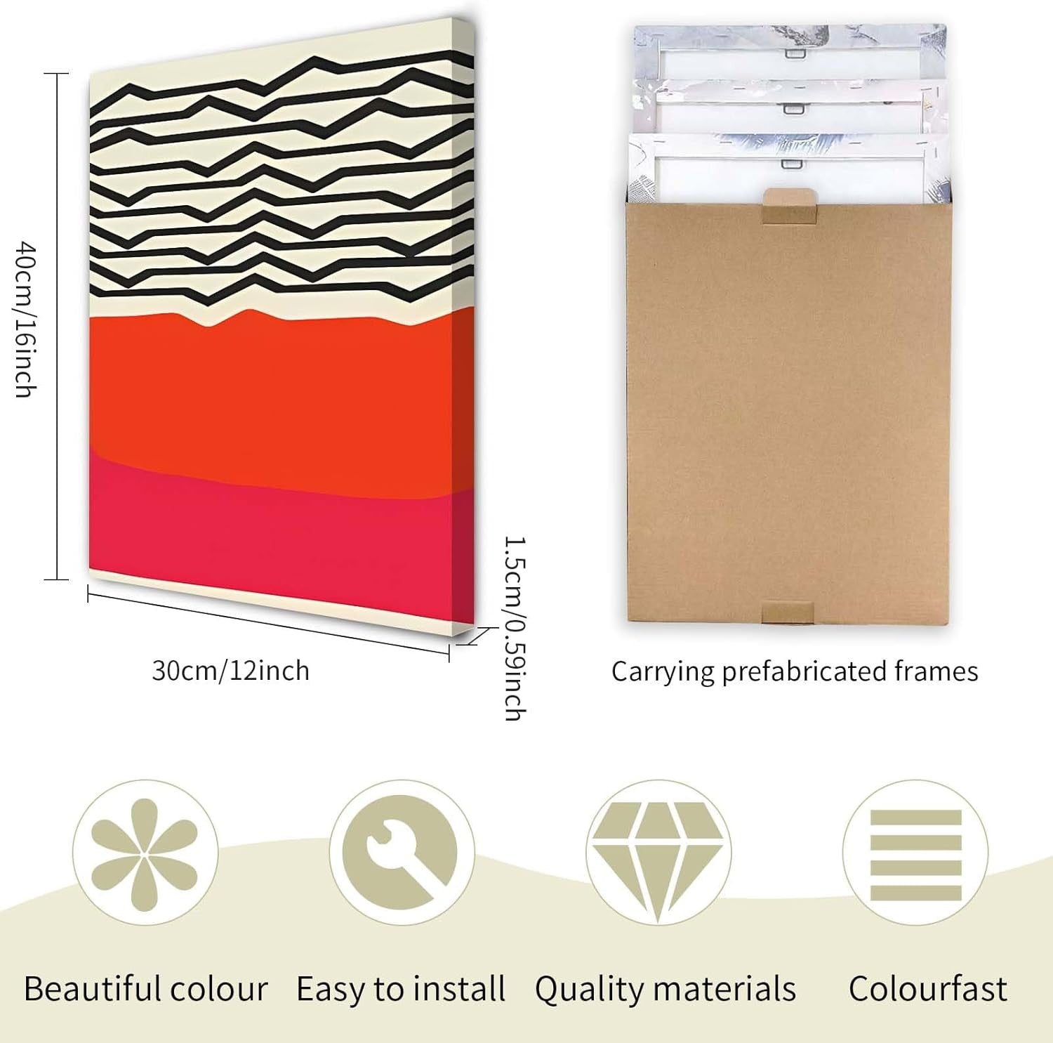 Abstract Canvas Wall Art Set of 3 Framed Prints 12x16 Modern Colour Decor