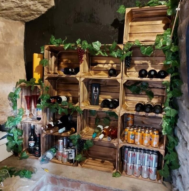 Brown Burnt Effect Wooden Crates 39x29x24cm – Handmade Set of 7
