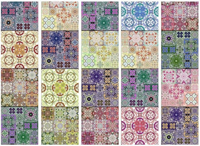 Colorful Mosaic Tile Pattern 5-Panel Extra-Wide Room Divider Privacy Screen