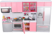 Kids Play Kitchen Pink w/ Stove Oven Microwave Fridge Accessories