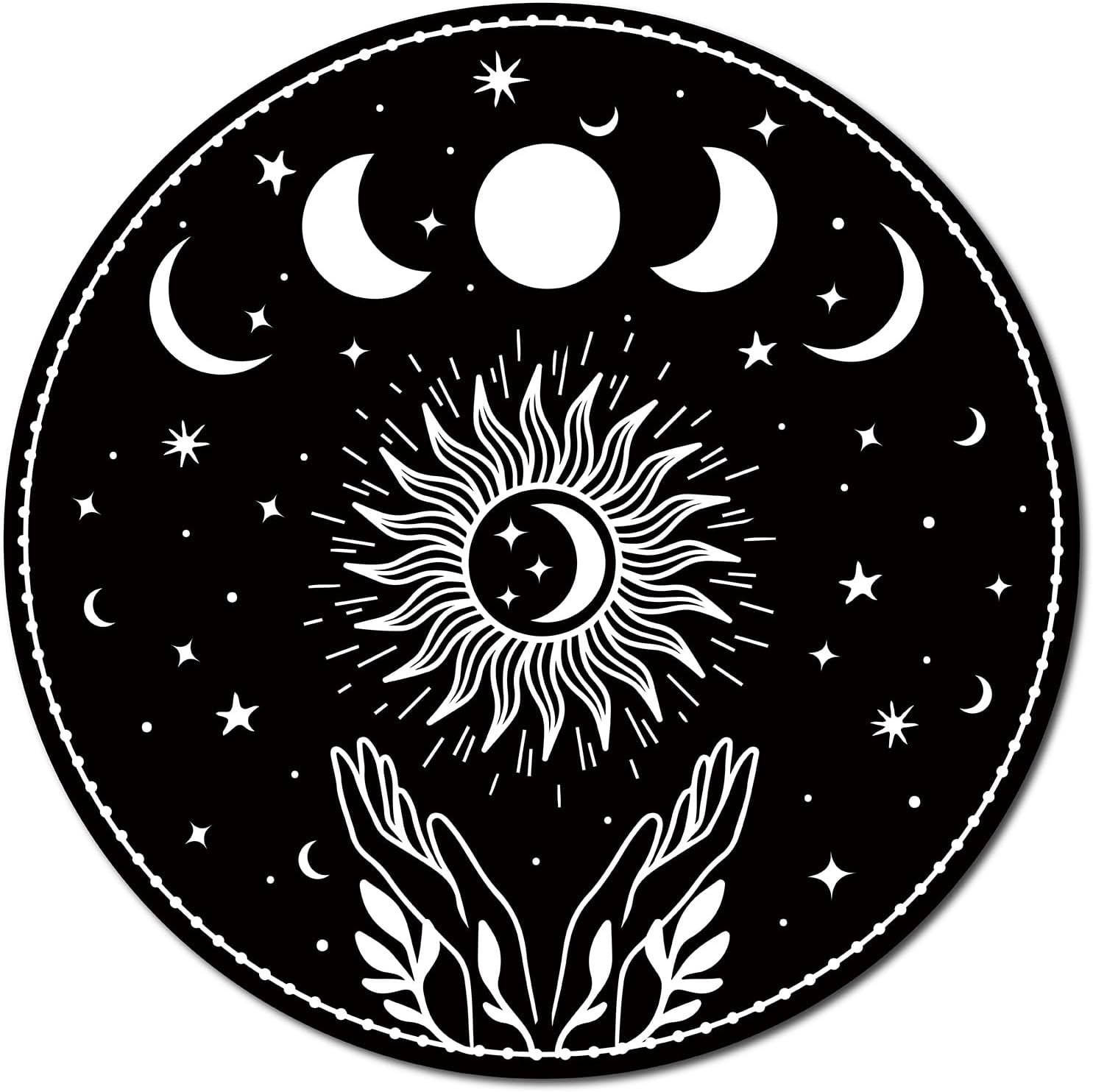 Moon Phase Wood Wall Decor Round 11.8in Boho Witch Art