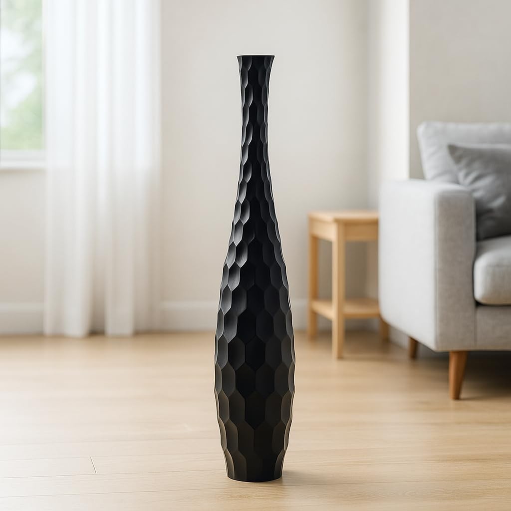 Large Black Floor Vase 85cm Tall Wooden Decor for Pampas Grass