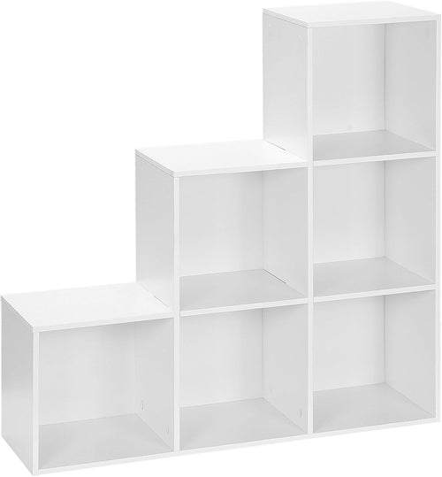 Modern 3-Tier Cube Storage Shelf, 6 Cube Bookcase Unit, Freestanding Step Design