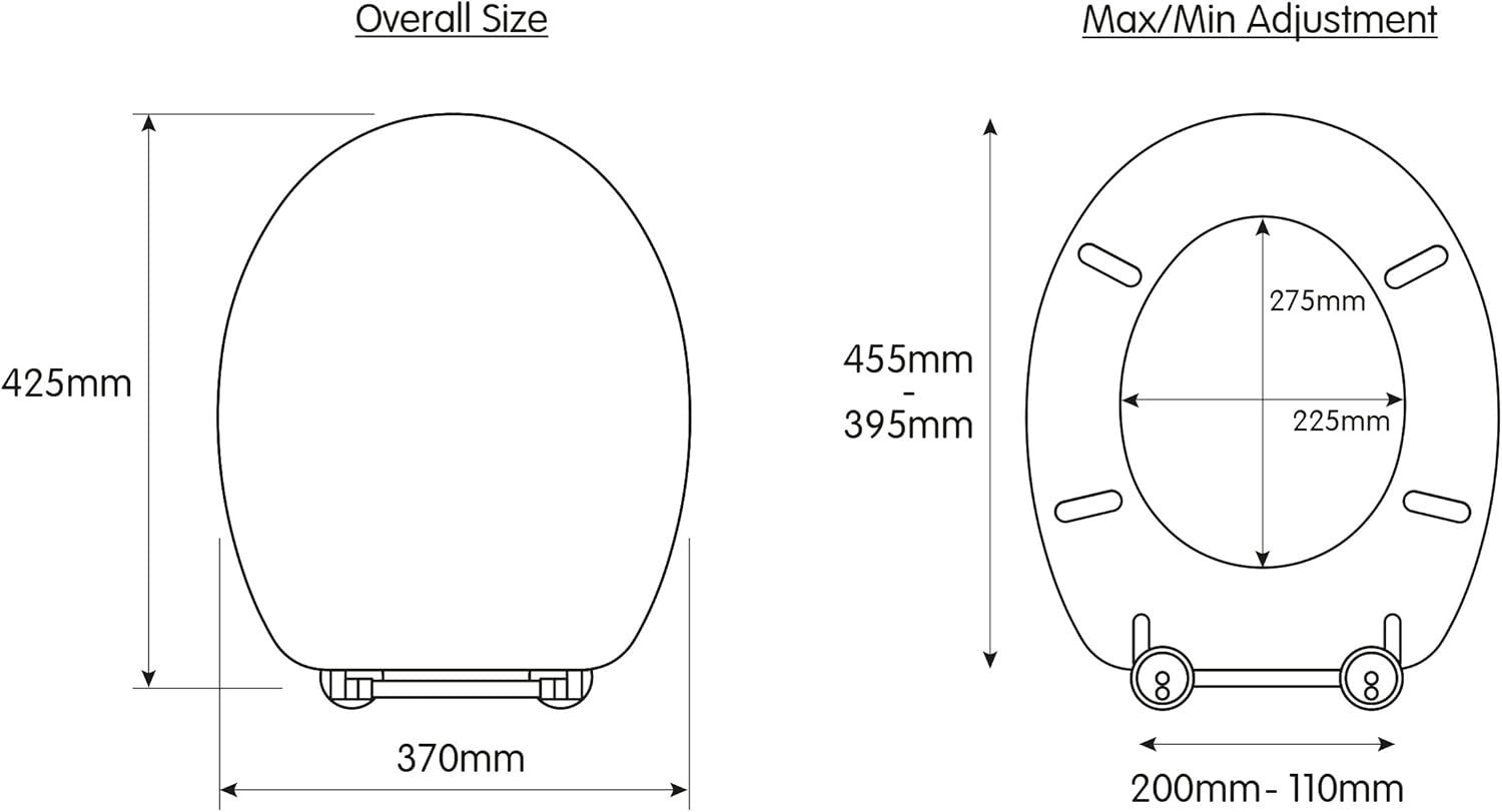 White Slimline Toilet Seat Flexi-Fix Adjustable Hinges Antibacterial Durable