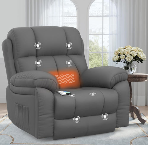 Power Lift Recliner Chair Oversized Massage Heat USB Type-C Footrest Grey