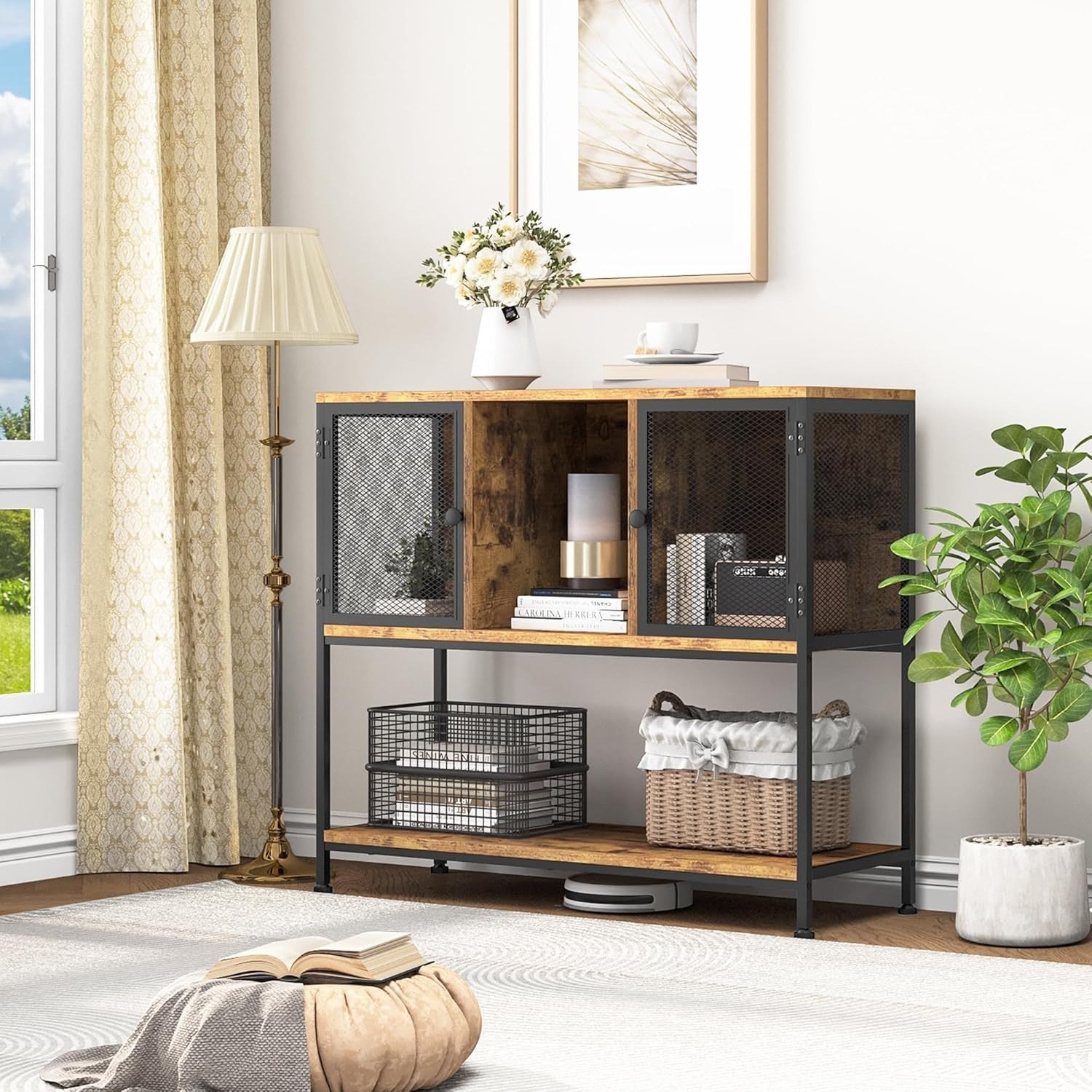 Rustic Sideboard Drinks Cabinet with Wine Rack & Storage Shelves 100cm