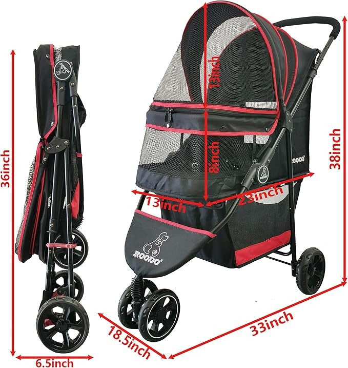 3 Wheel Dog Stroller Jogger Pushchair Foldable Lightweight Pet Travel Pram