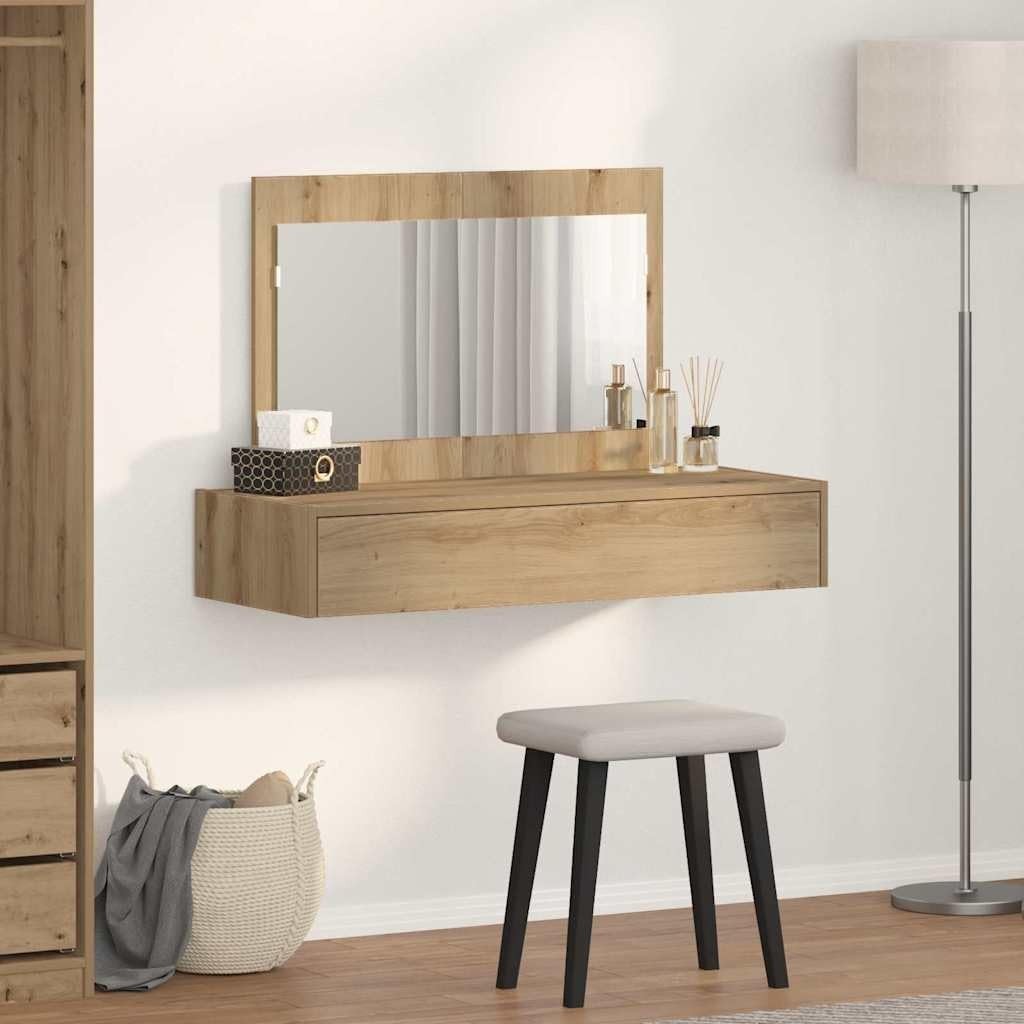 Modern Artisan Oak Vanity Desk Dressing Table Makeup Organiser 100cm Wide