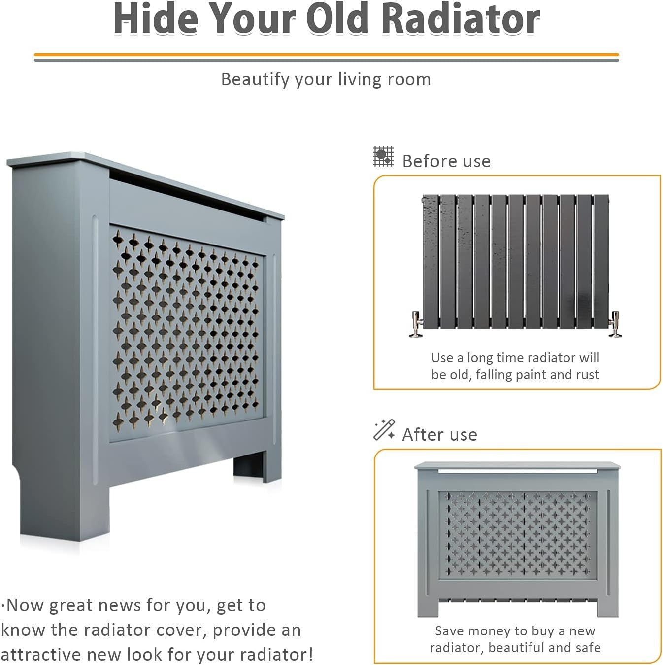 Extra Large Grey Radiator Cover | Modern Cross Slat MDF Cabinet