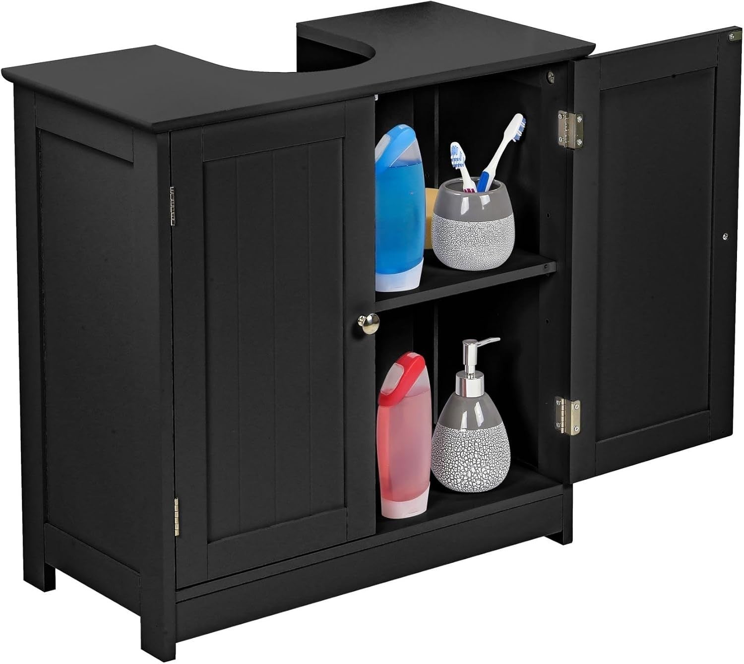 Under Sink Bathroom Cabinet Black | Compact 2-Door Storage Unit 60x60x30cm