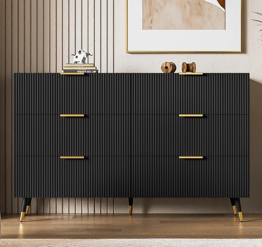 Modern Black 6 Drawer Sideboard Storage Cabinet Geometric Design 120x40x77cm