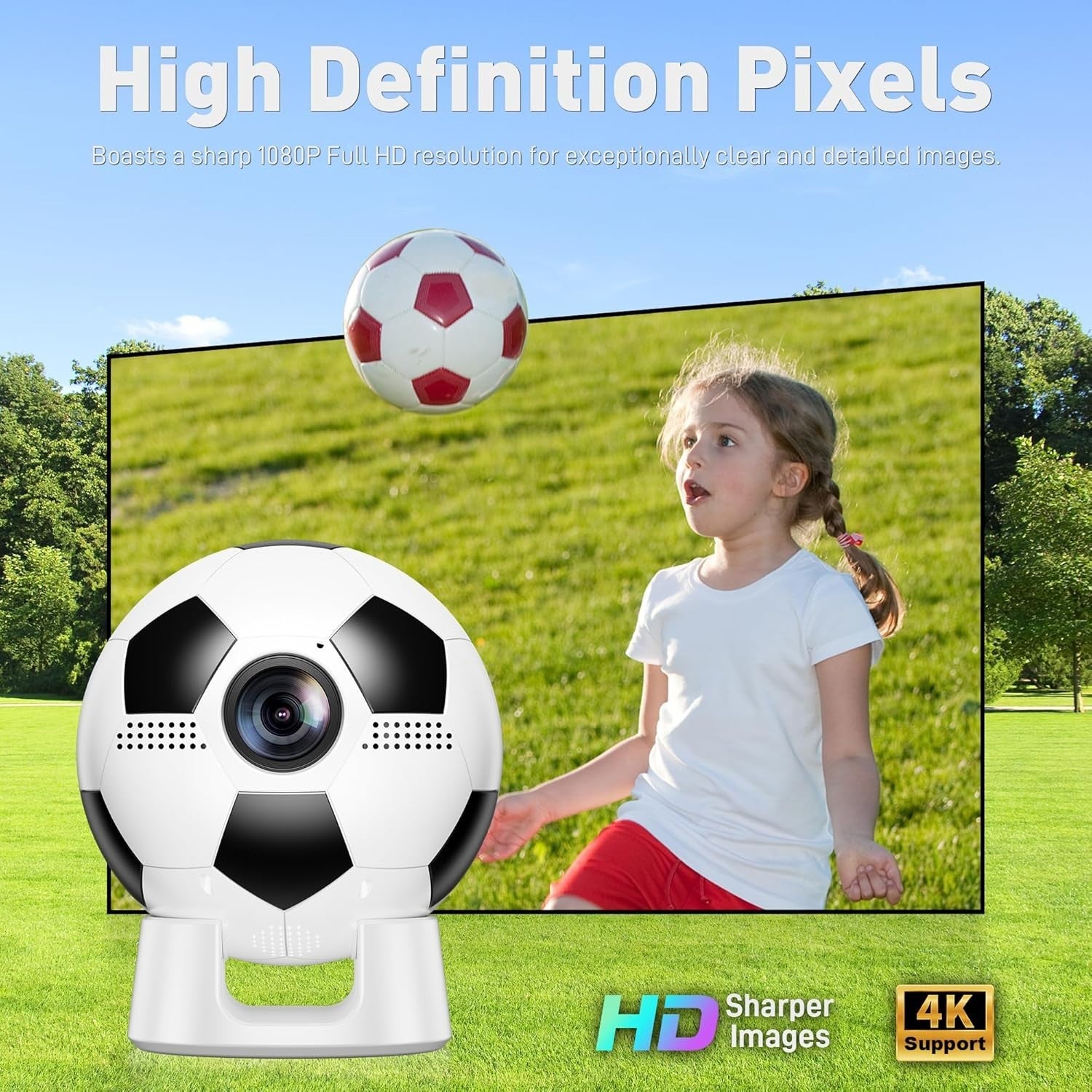 1080P Smart Projector WiFi 6 Bluetooth Rotatable Stand Soccer