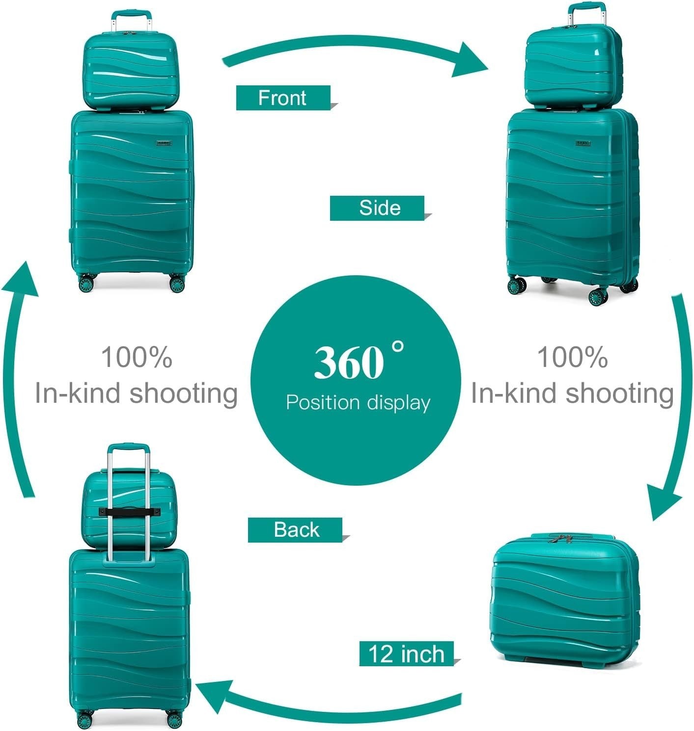 2pc Cabin Luggage Set Polypropylene Hard Shell TSA Lock Spinner Wheels