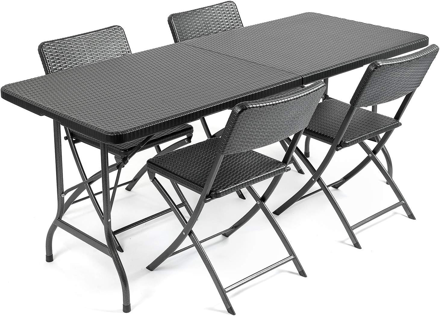 6ft Rattan Effect Folding Patio Dining Table & 4 Chairs Outdoor Garden Set