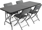 6ft Rattan Effect Folding Patio Dining Table & 4 Chairs Outdoor Garden Set
