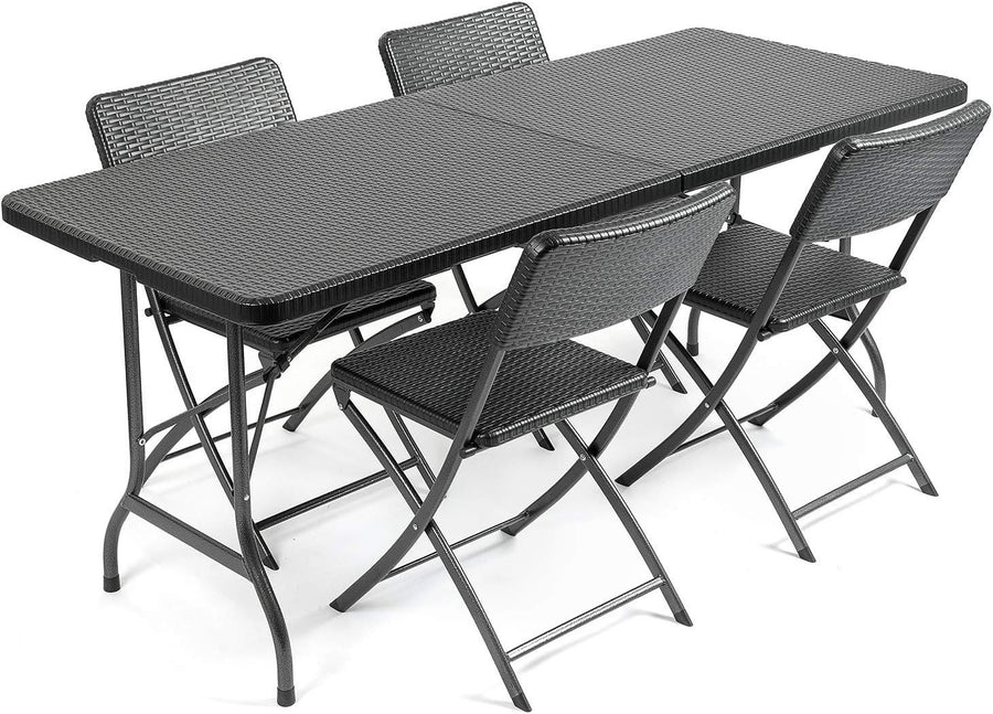 6ft Rattan Effect Folding Patio Dining Table & 4 Chairs Outdoor Garden Set