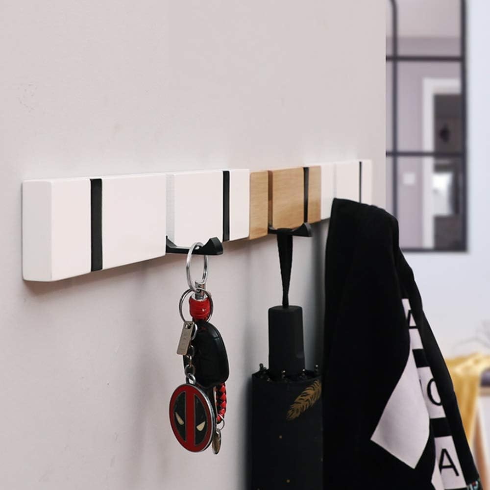 Wall Mounted Coat Hook Rack 2 Pack White Wood Foldable Hooks for Hallway Home