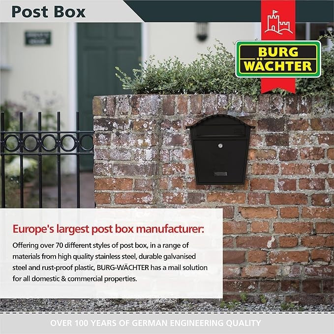 Secure Wall Mounted Lockable Post Box Weatherproof Steel Mailbox Black 36x37x13