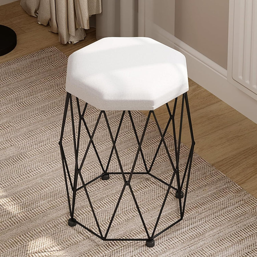 Black & White Velvet Vanity Stool Round Padded Dressing Table Seat Metal