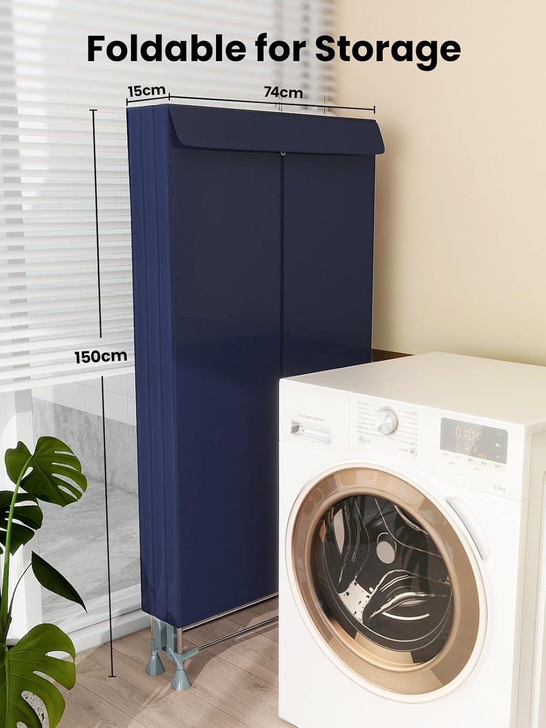 1500W Heated Clothes Airer With Cover Electric Indoor Dryer 2 Tier Timer