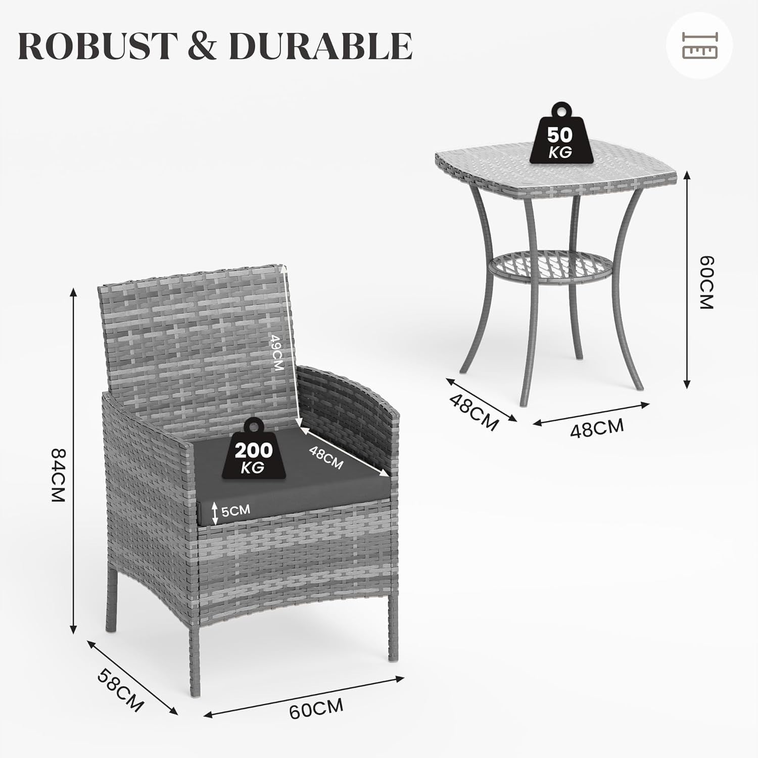 Outdoor Rattan Bistro Set 3PC | Waterproof Cushions | Small Garden Patio