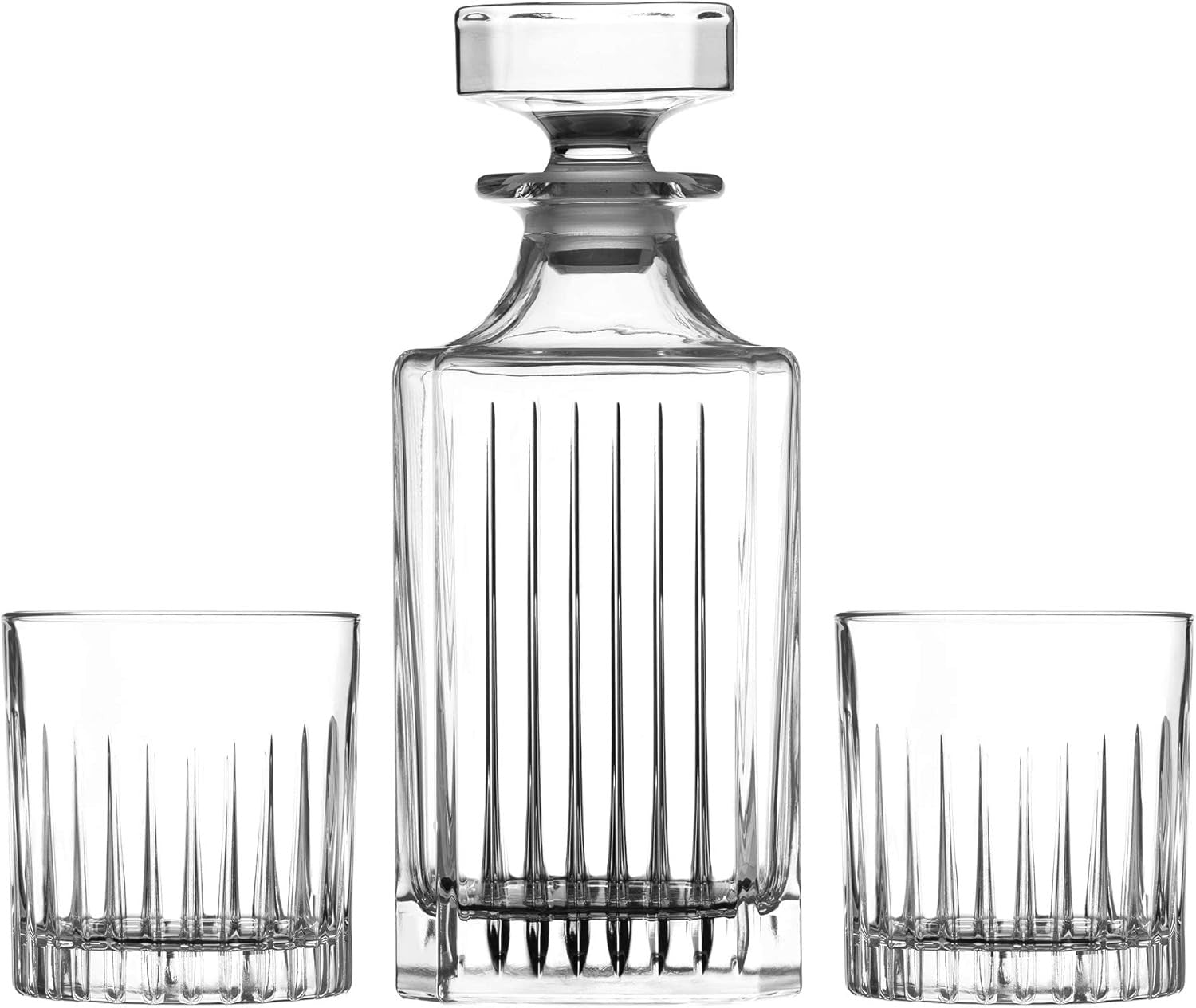 Luxury 3-Piece Whisky Decanter & Crystal Tumblers Set in Satin Gift Box 750ml