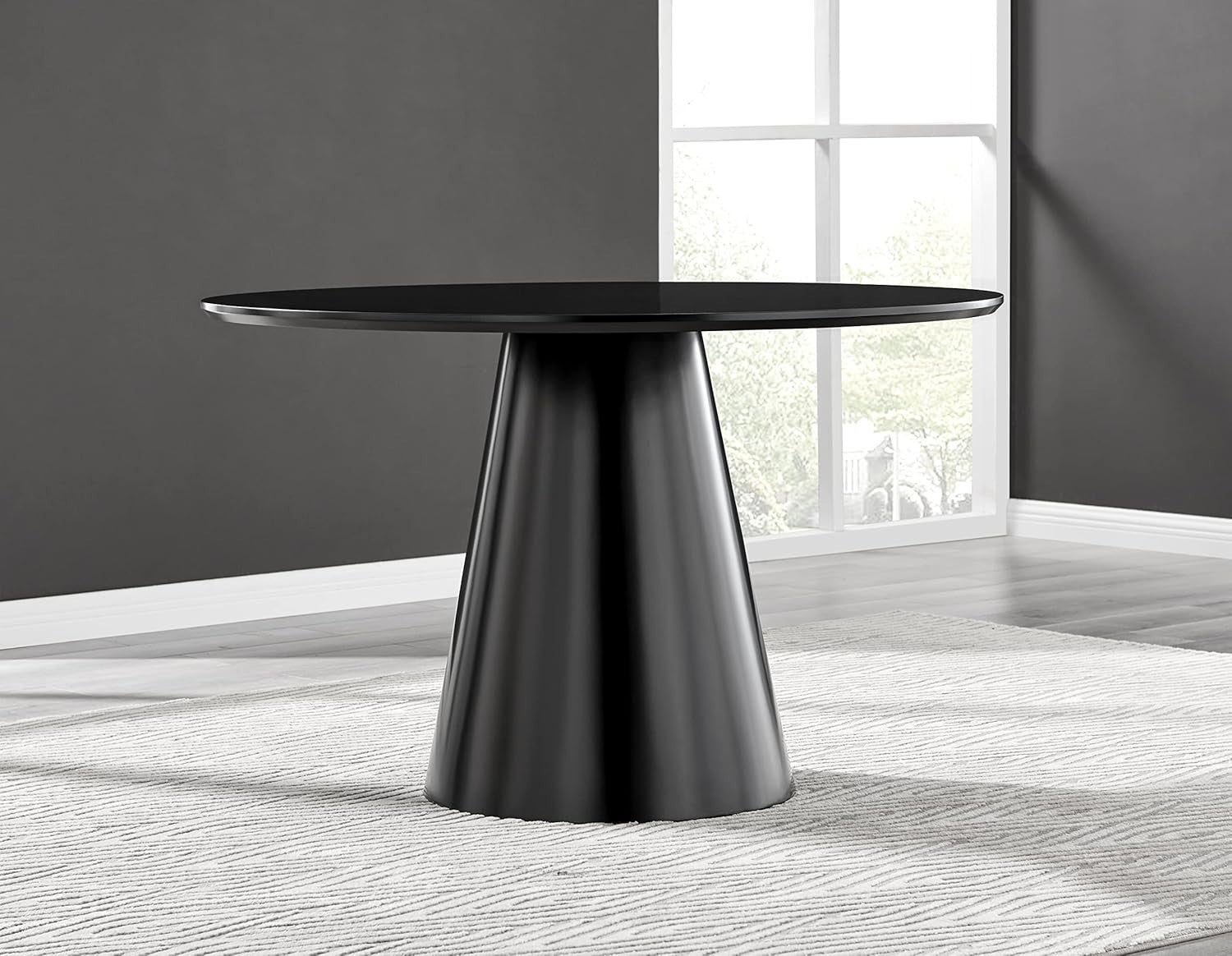 Black Round Pedestal Dining Table 120cm Semi-Gloss 4–6 Seat Modern
