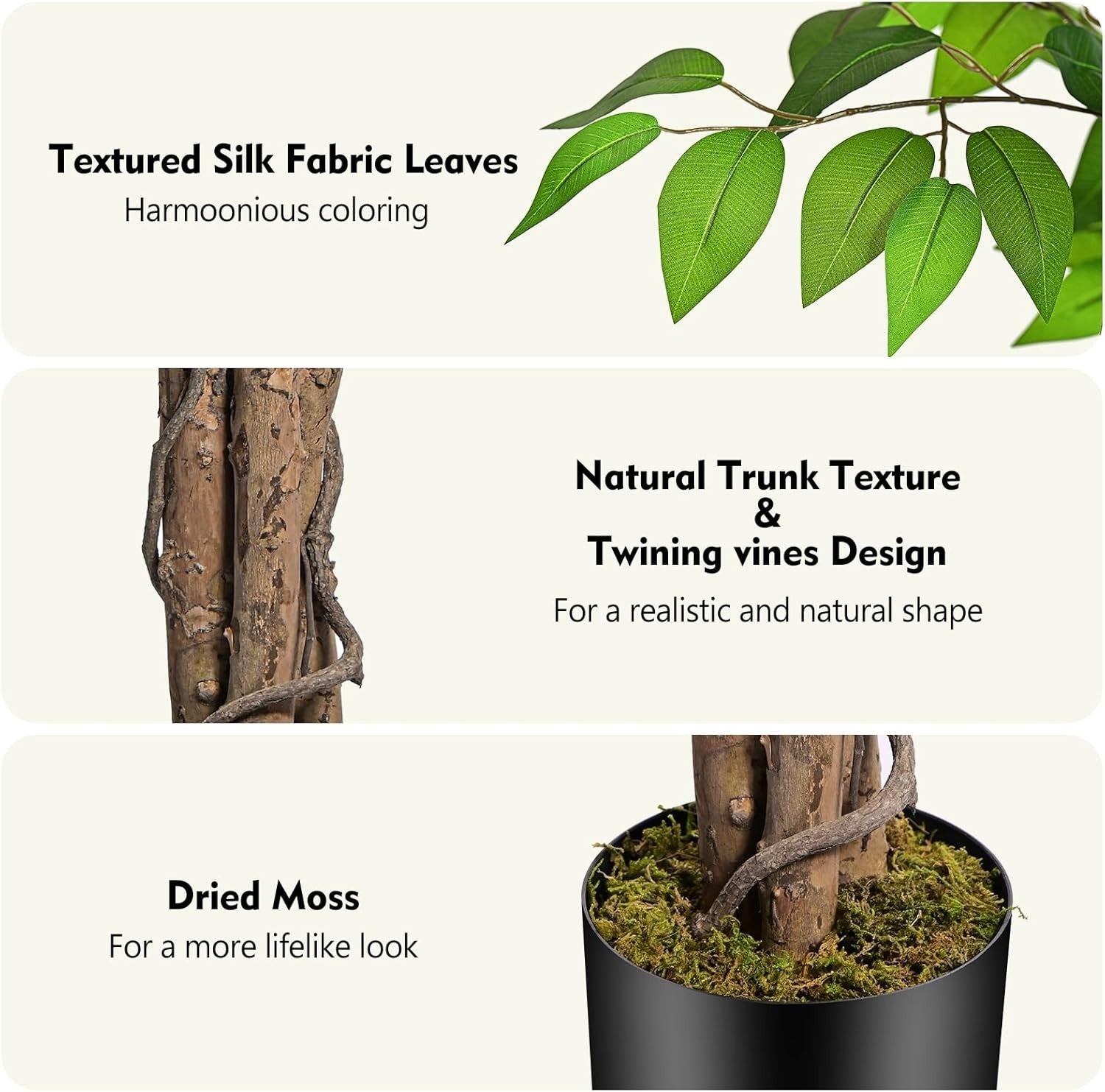 Tall 6.2ft Artificial Ficus Trees with Curved Trunks Set of 2 Indoor Home Decor
