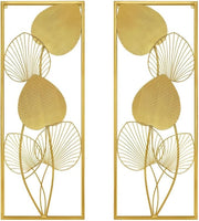 2 Pieces Metallic Leaves Wall Decor 32" X 12" Golden Wall Art Modern Sculptures