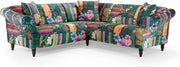 Vibrant Patchwork 5-Seater Corner Sofa with Crushed Velvet & Solid Wood Frame