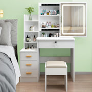 White Dressing Table Vanity Set w/ LED Light Mirror Storage Drawers Modern