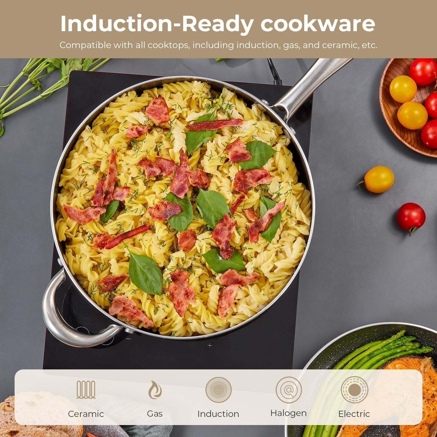 10pcs Black Non-Stick Cookware Set, Induction & Oven Safe Large Capacity Pans