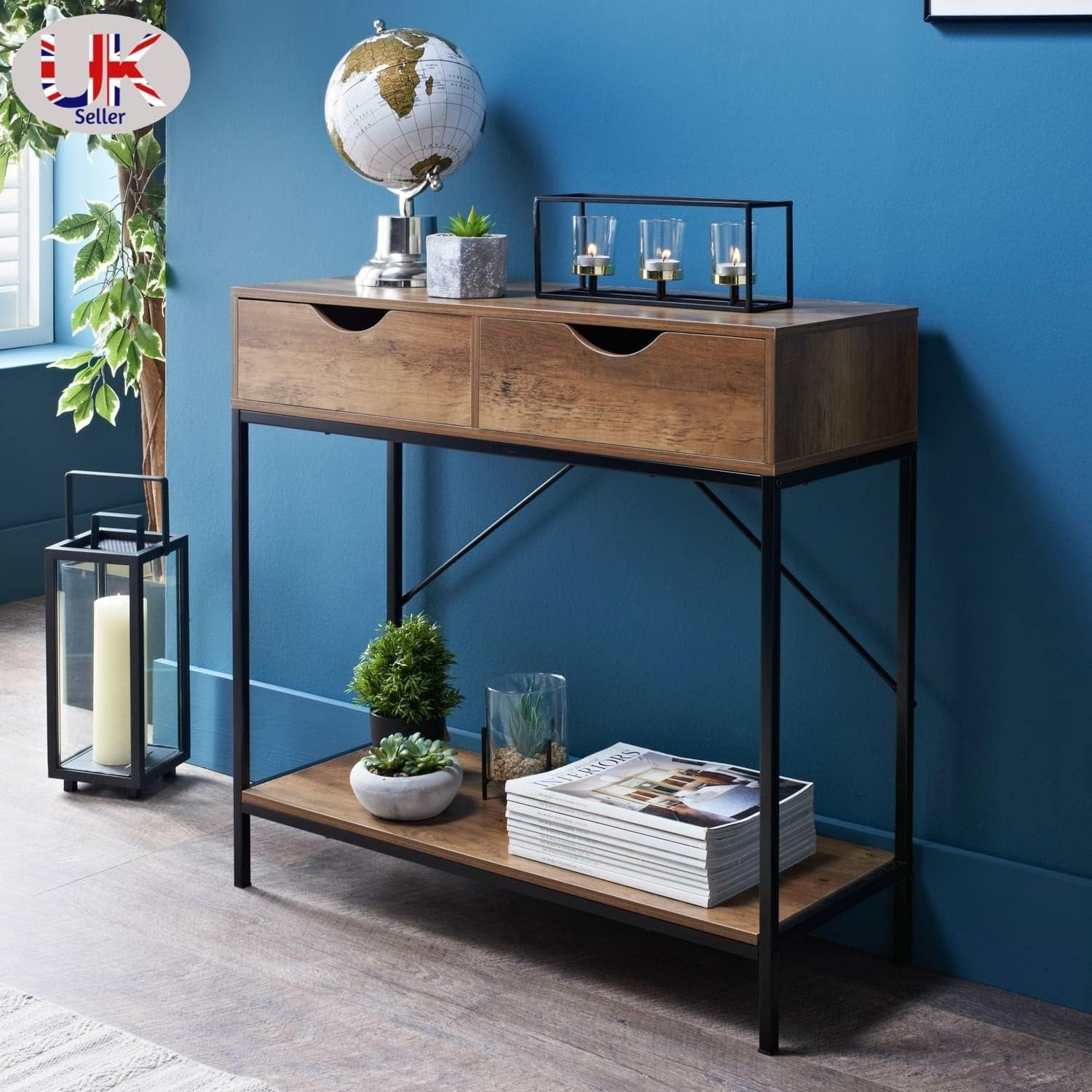 Slim Console Table with Drawers & Storage Shelf for Hallways