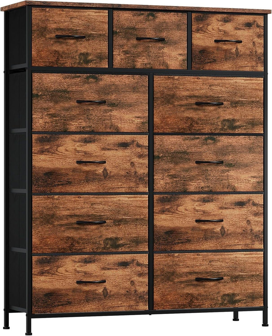 Tall Chest of Drawers 11 Drawer Storage Unit Wood Grain Bedroom Cabinet