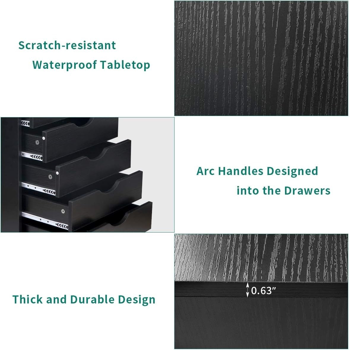 Black Rolling 5 Drawer File Cabinet Under Desk Office Storage Chest
