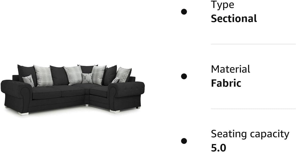 4 Seater Black Fabric 2C1 Right Hand Corner Sofa with Deep Seats & Cushions