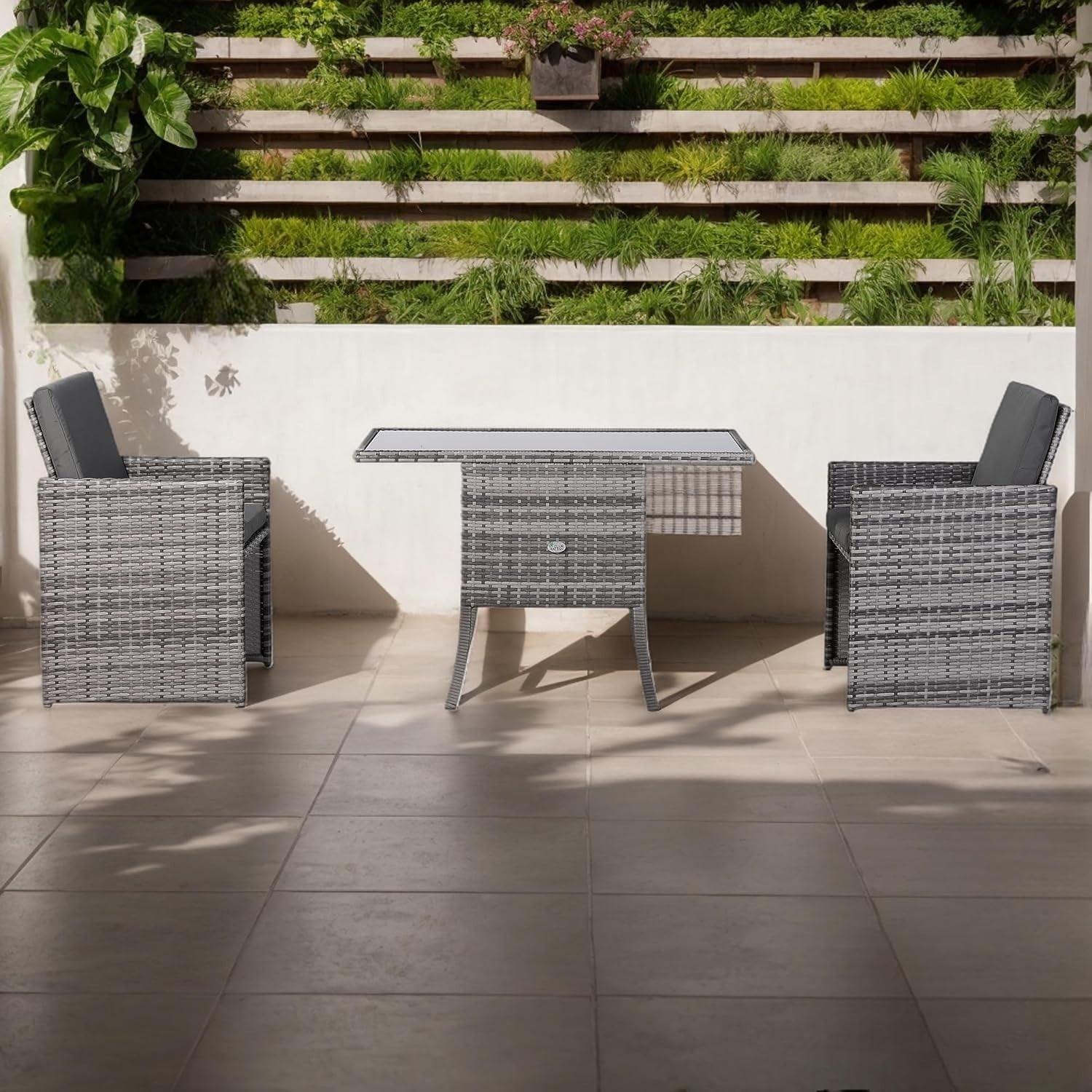 Rattan Cube Bistro Set 3 Piece Patio Table Chairs Compact Balcony Dining