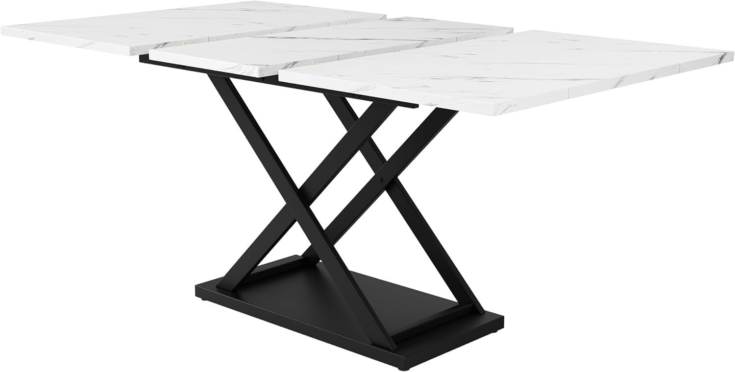 Extendable Marble Dining Table Space Saving 6 Seater Modern Iron Legs