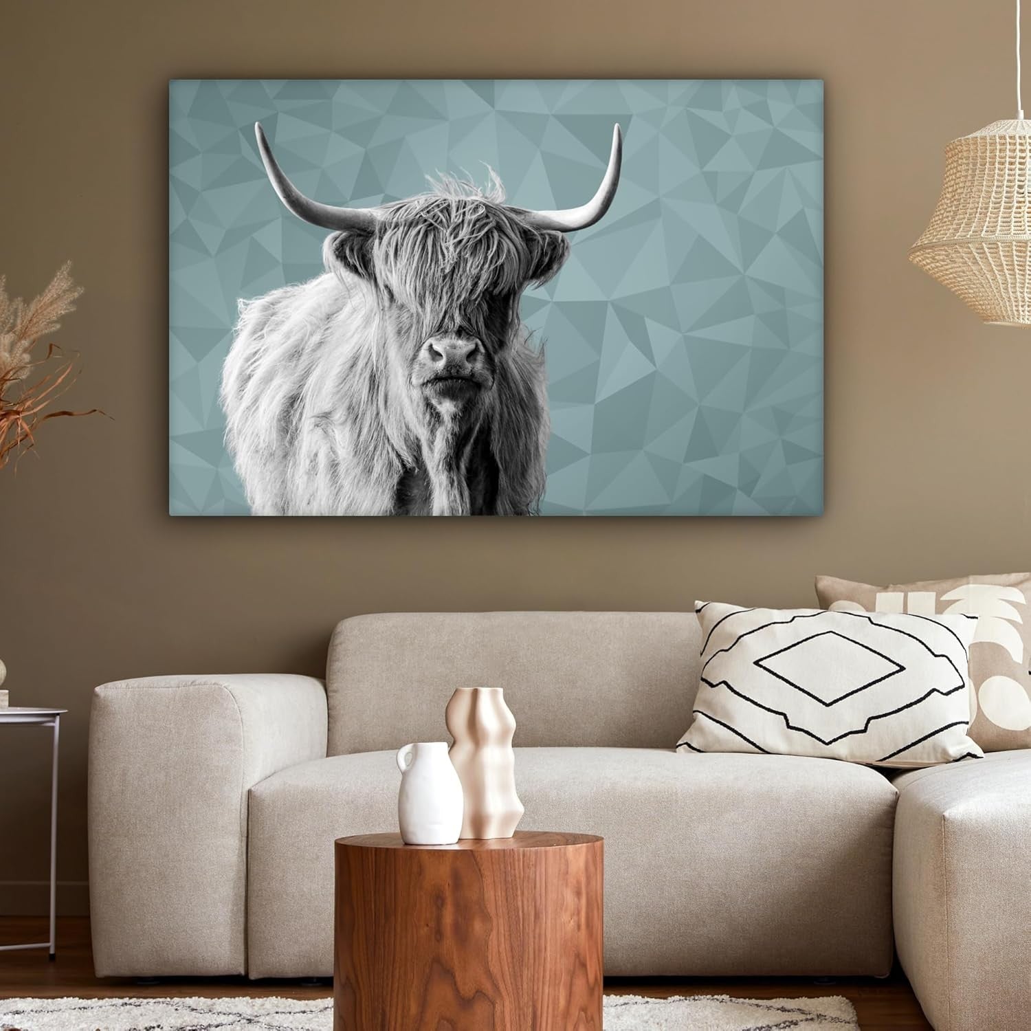 Large Highland Cow Canvas Wall Art 120x80cm Black White Modern Wall Decor