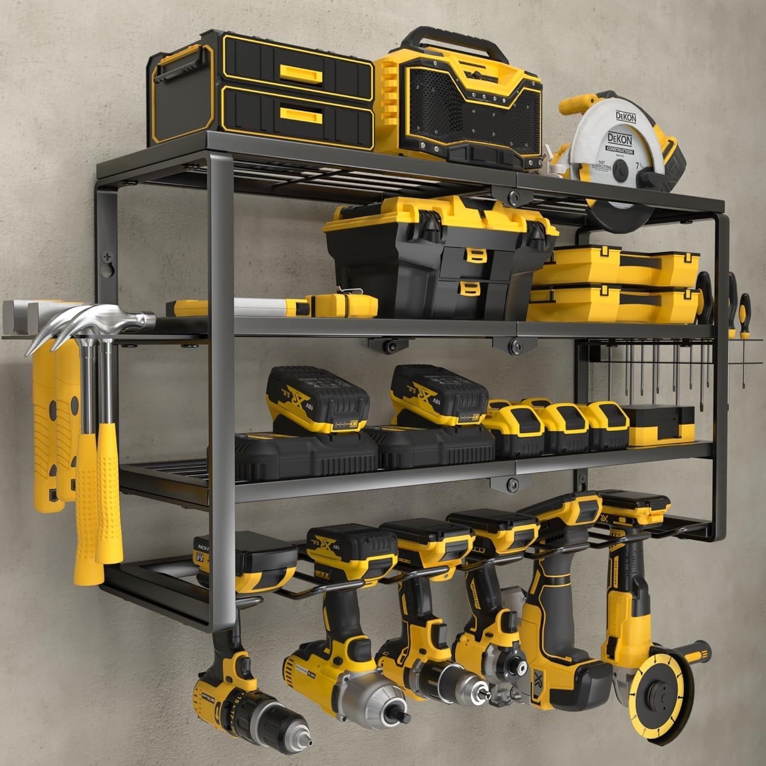 Power Tool Organizer Wall Mount 4-Layer Drill Rack Battery Tools Holder 62.2cm