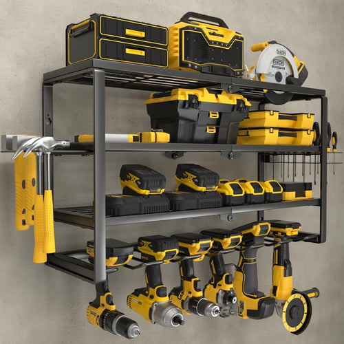 Power Tool Organizer Wall Mount 4-Layer Drill Rack Battery Tools Holder 62.2cm